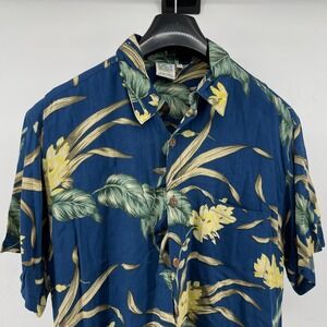 VTG Coconut Beach Hawaiian Shirt Mens Lg Blue Floral Aloha Tropical Resortwear